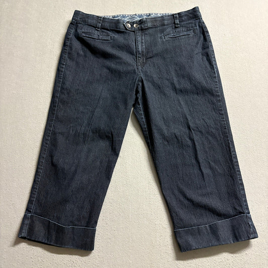 Bandolino Blu Womens Size 14 Dark Wash Capri Jeans Cuffed Comfort Stretch Blue