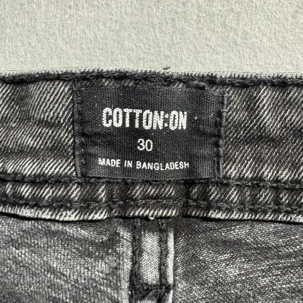 Cotton On Mens 30 Distressed Denim Shorts Black Gray Raw Hem Straight Cut