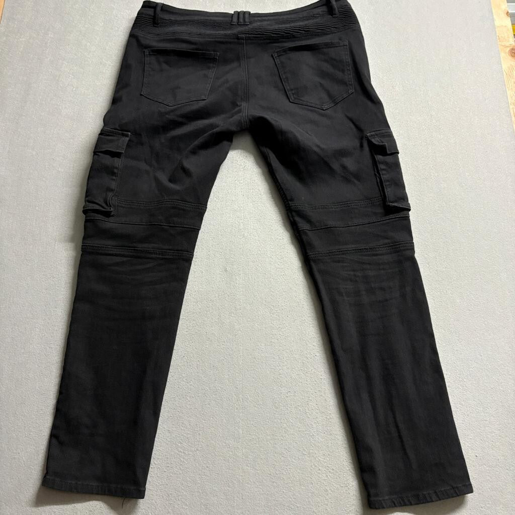 Unbranded Mens Moto Biker Cargo Jeans Black Size 36 Slim Fit Ribbed Zipper