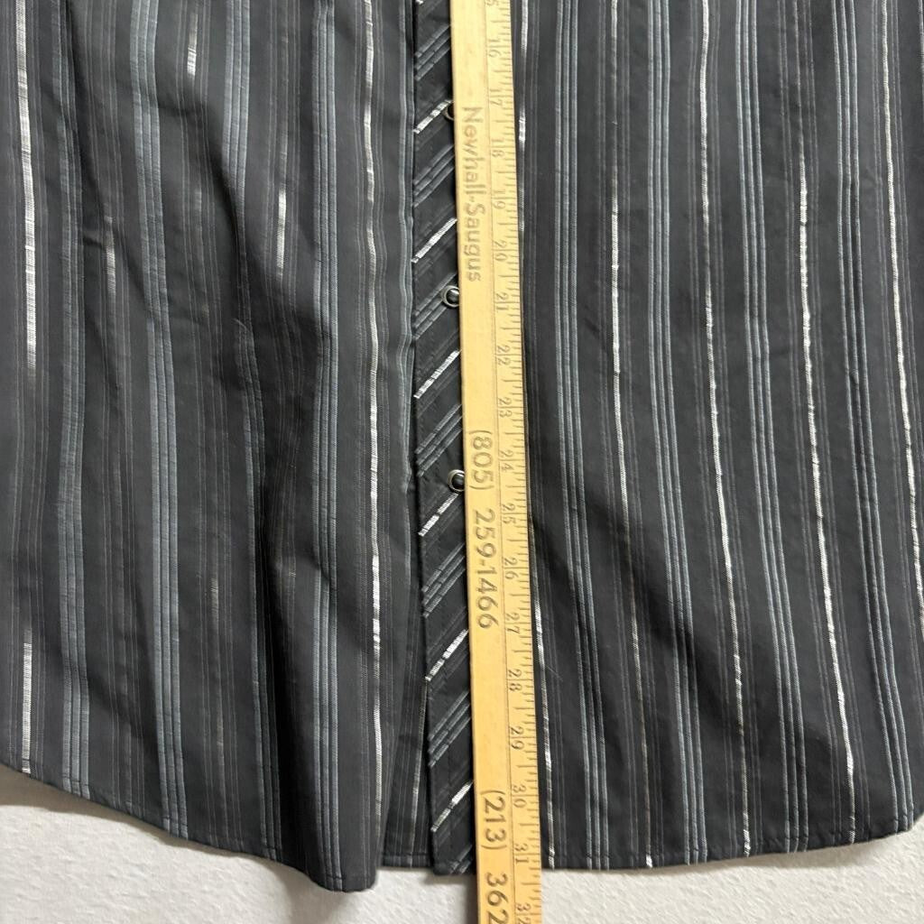 Wrangler Western Fashion Snap Shirt Mens Medium Black Silver Metallic Stripe L/S