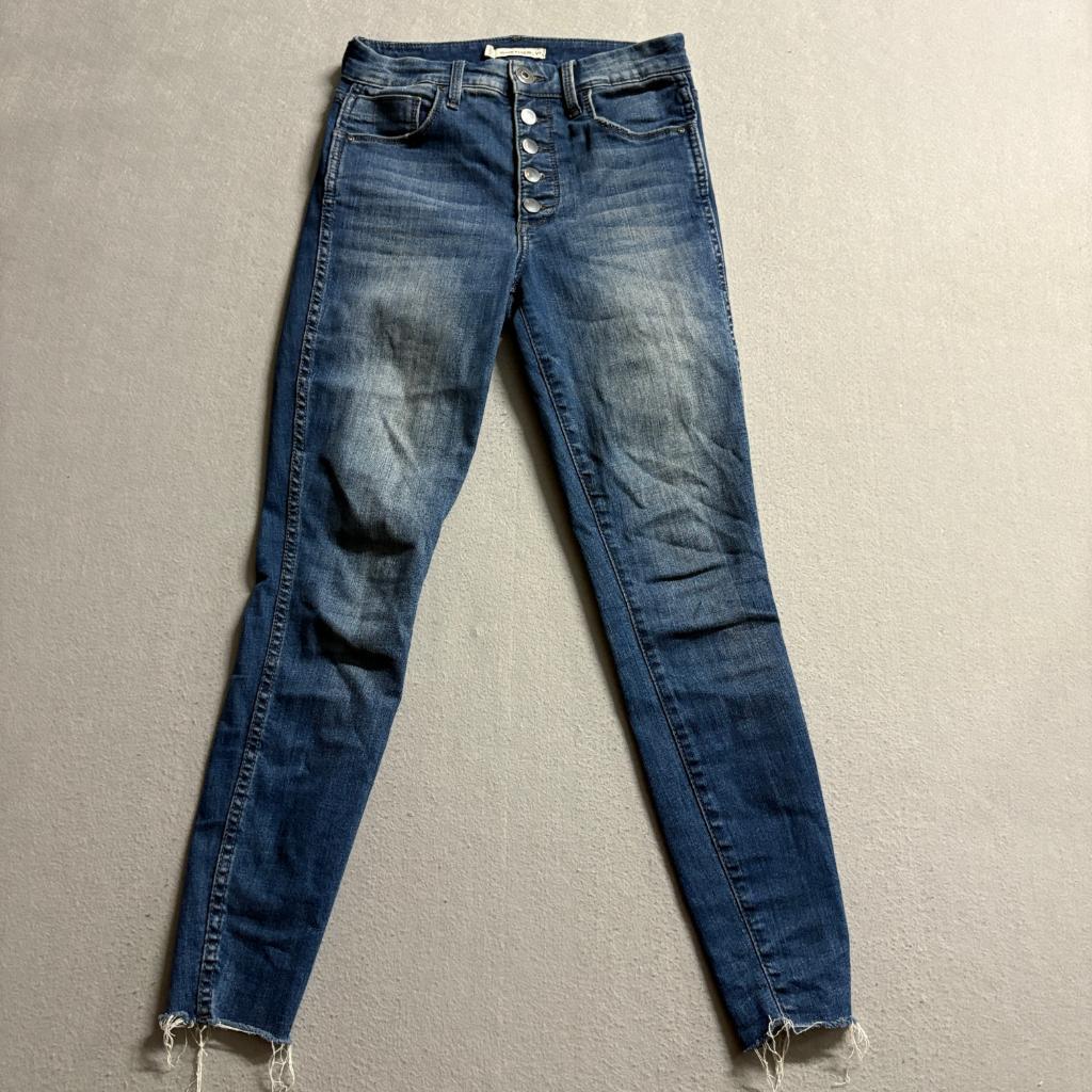 Whetherly Cooper High Rise Skinny Jeans Womens 24 Blue Denim Raw Hem Button Fly