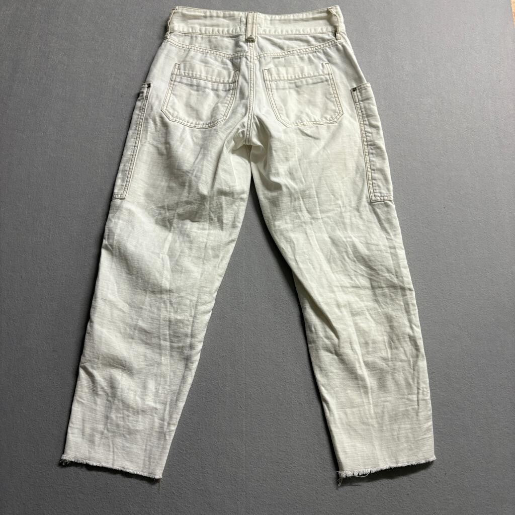FRAME Denim Women 25 Ecru Cotton Utility Cargo Carpenter Pants Raw Hem Off White