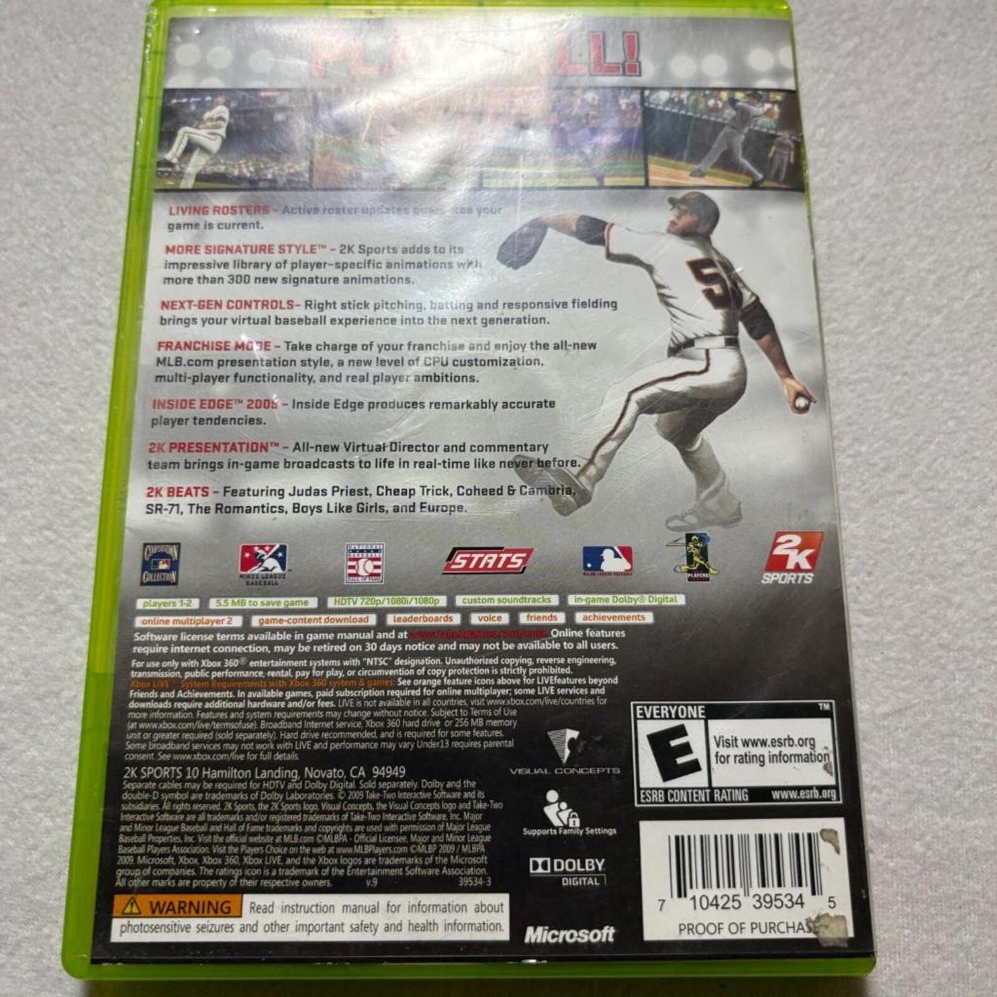 Major League Baseball 2K9 Xbox 360 Complete with Manual MLB 2K9 Tim Lincecum