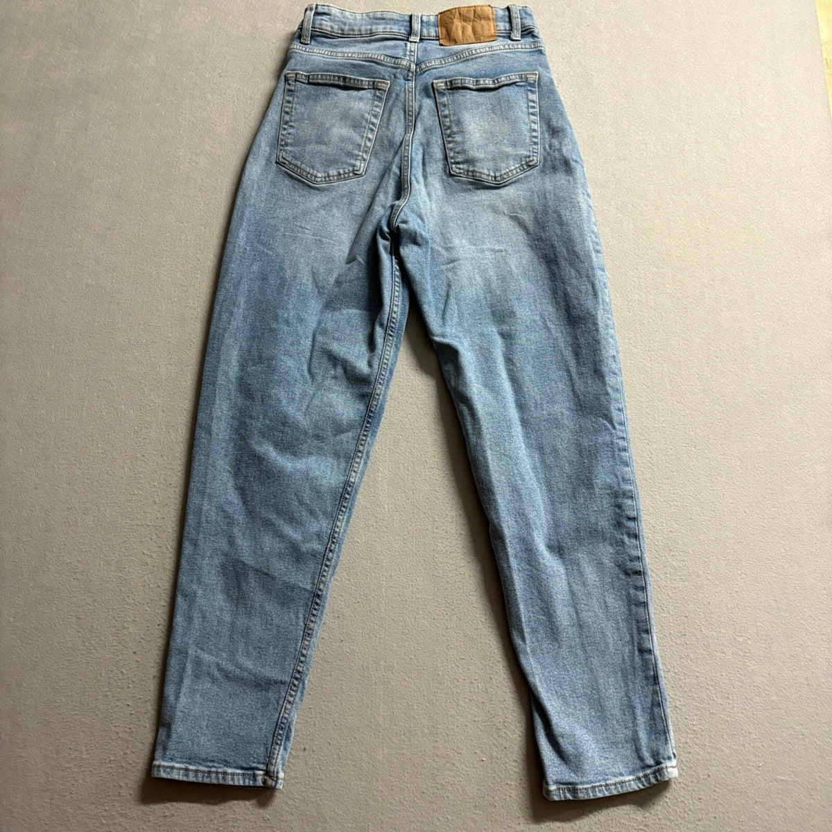H&M Divided Mom Jeans Womens Size 6 Blue Denim High Rise Tapered Leg Stretch