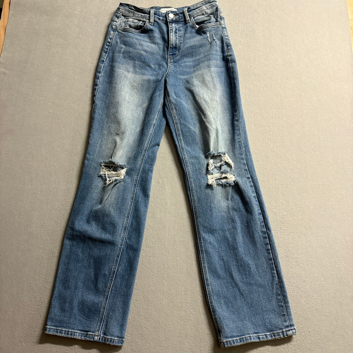 Flying Monkey Womens Size 27 Distressed Straight Leg High Rise Blue Jeans F4508