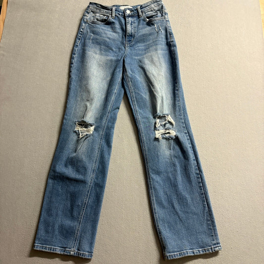 Flying Monkey Womens Size 27 Distressed Straight Leg High Rise Blue Jeans F4508