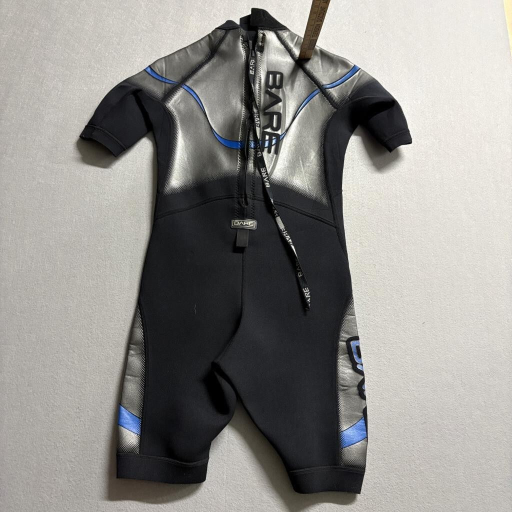 Bare Plazma 2/2mm Shorty Wetsuit Mens Medium Black Silver Blue Springsuit