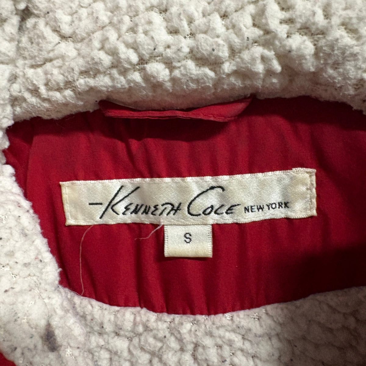 Kenneth Cole New York Puffer Jacket Womens Small Red Sherpa Lined Hooded Coat