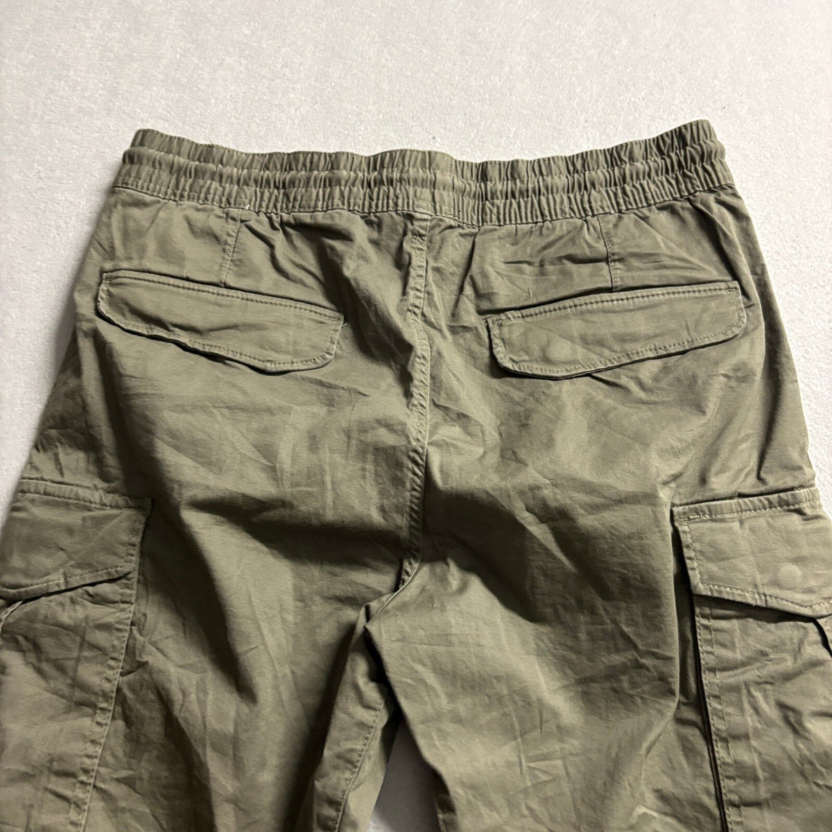 H&M Mens Cargo Jogger Pants Medium Green Cotton Blend Elastic Waist Drawstring