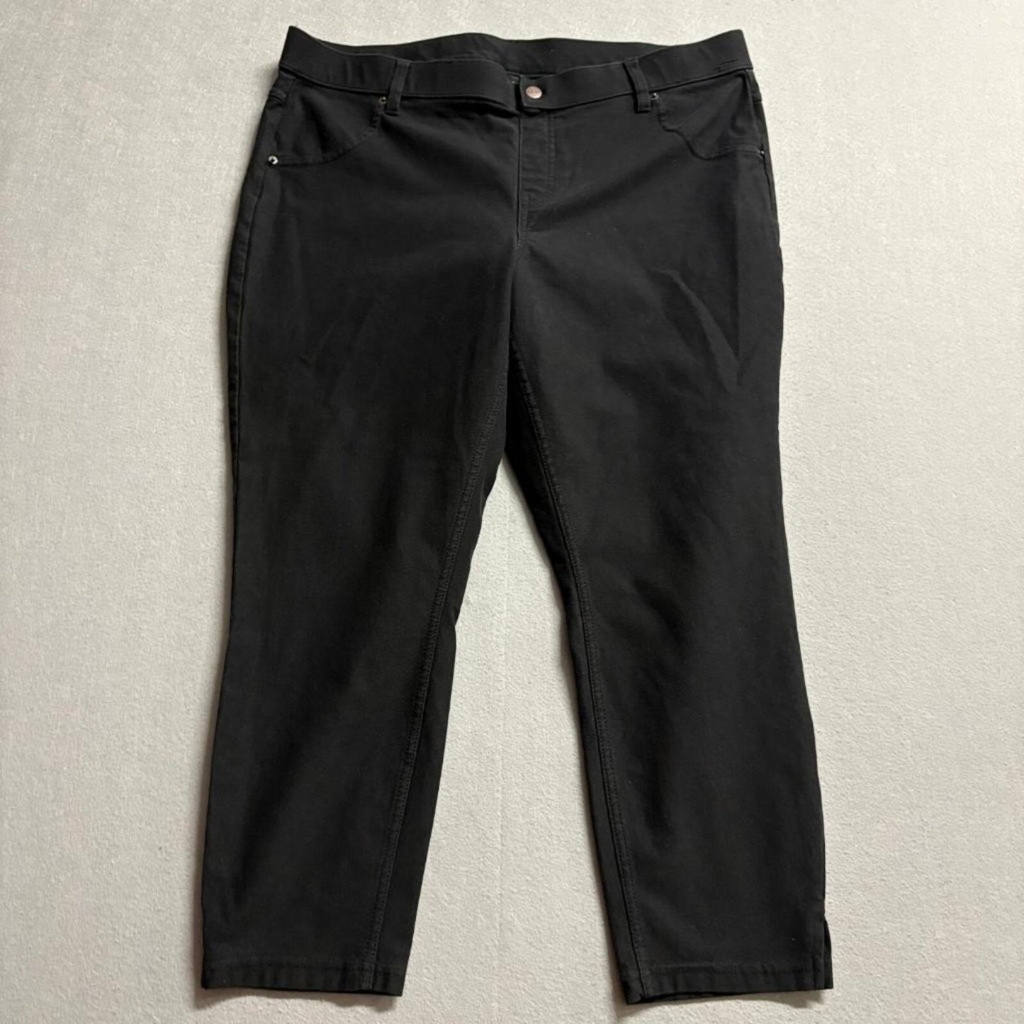 HUE Womens Black Denim Leggings Size XL Cropped Stretch Pull On Pants Style 2334