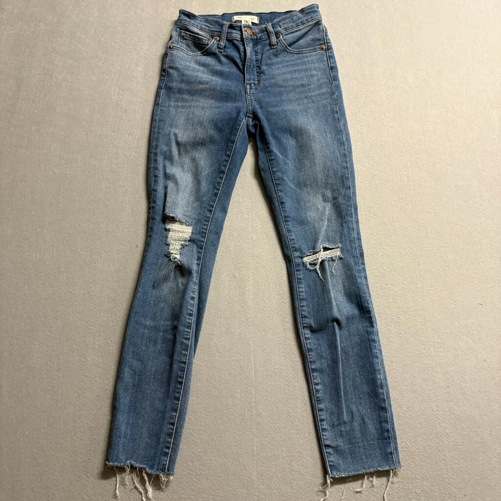 Madewell 9 Inch Mid Rise Skinny Jeans Womens 25 Distressed Raw Hem Blue Denim