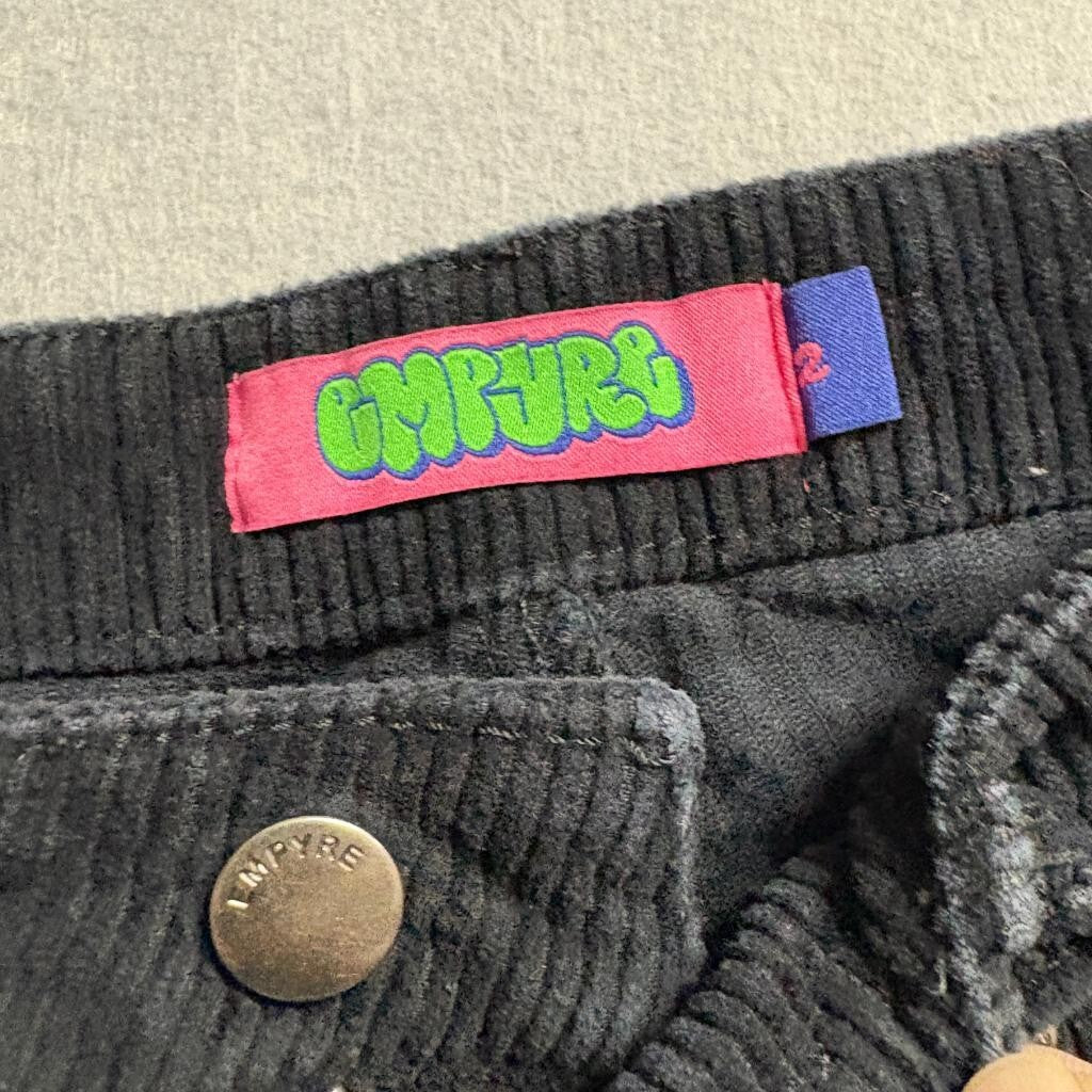 Empyre Tori Corduroy Pants Womens Size 2 Black Skate Streetwear Wide Leg
