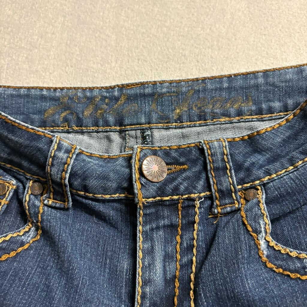 Lola Jeans Womens Size 7/8 Distressed Bootcut Blue Denim Thick Stitch Y2K