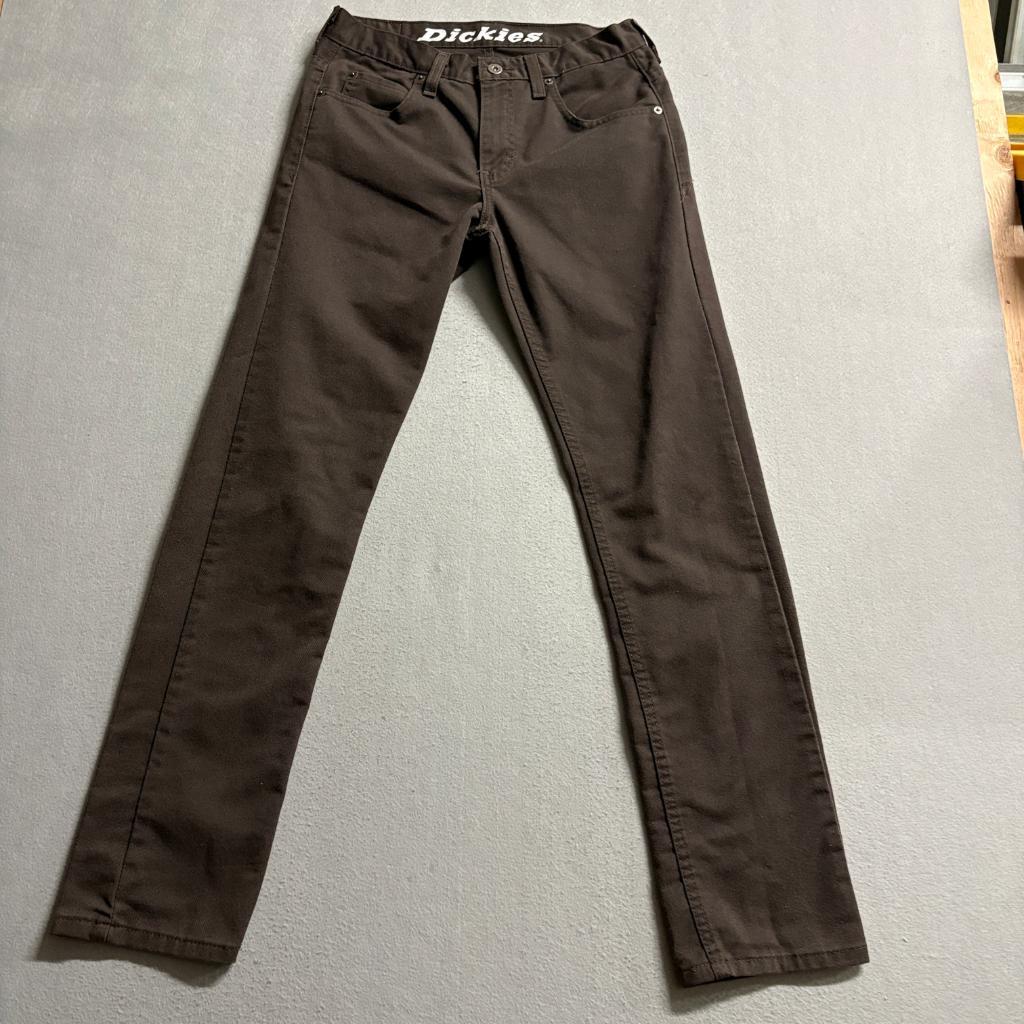 Dickies Slim Fit Pants Mens 28x32 Brown Workwear Chino Flat Front Polyester