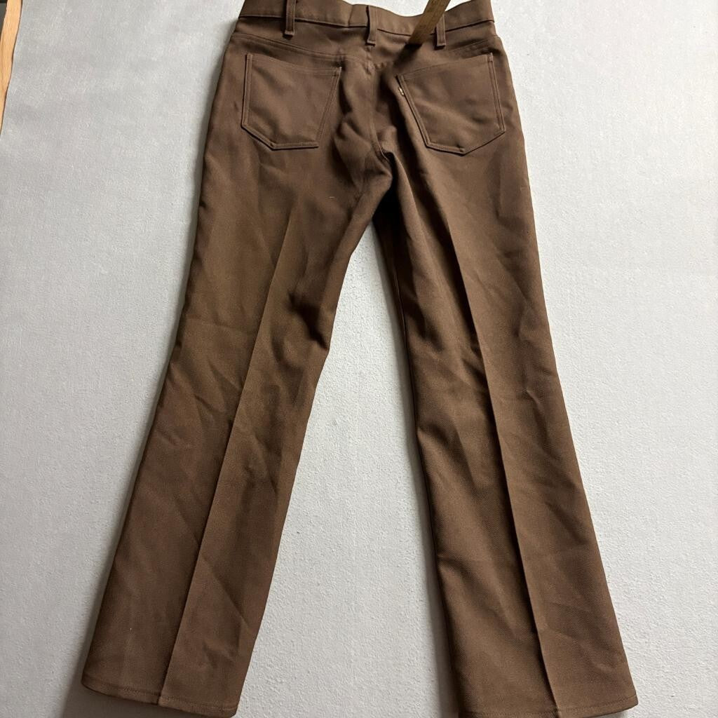 Vintage Levis Sta Prest Pants Mens 31x30 Brown Polyester Hop Sack Flare 1970s