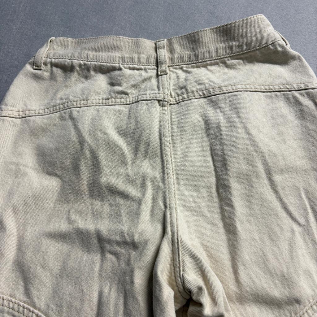 H&M Wide Leg Jeans Womens Size 8 Beige Cotton High Rise Seam Detail Denim