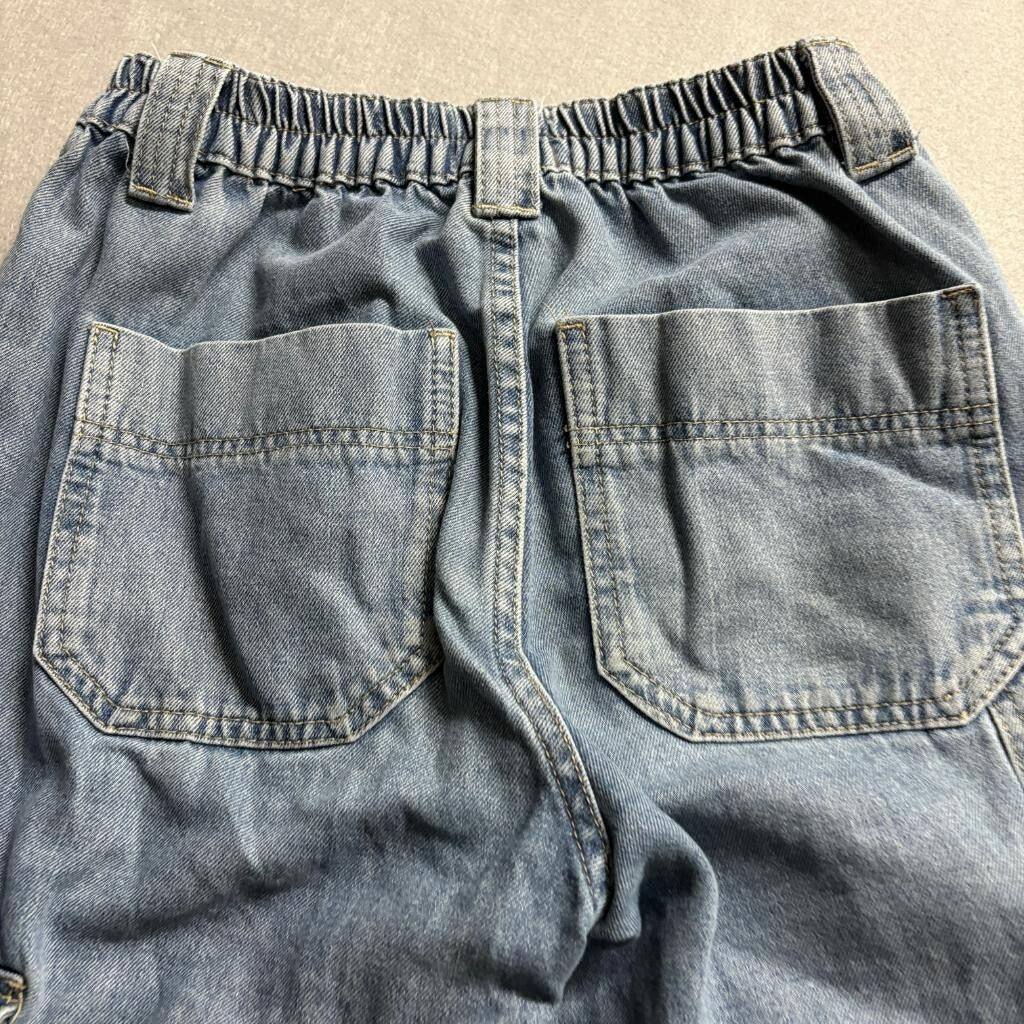 Simple Society Cargo Jeans Womens 3/26 Blue Denim Elastic Waist Utility Pants