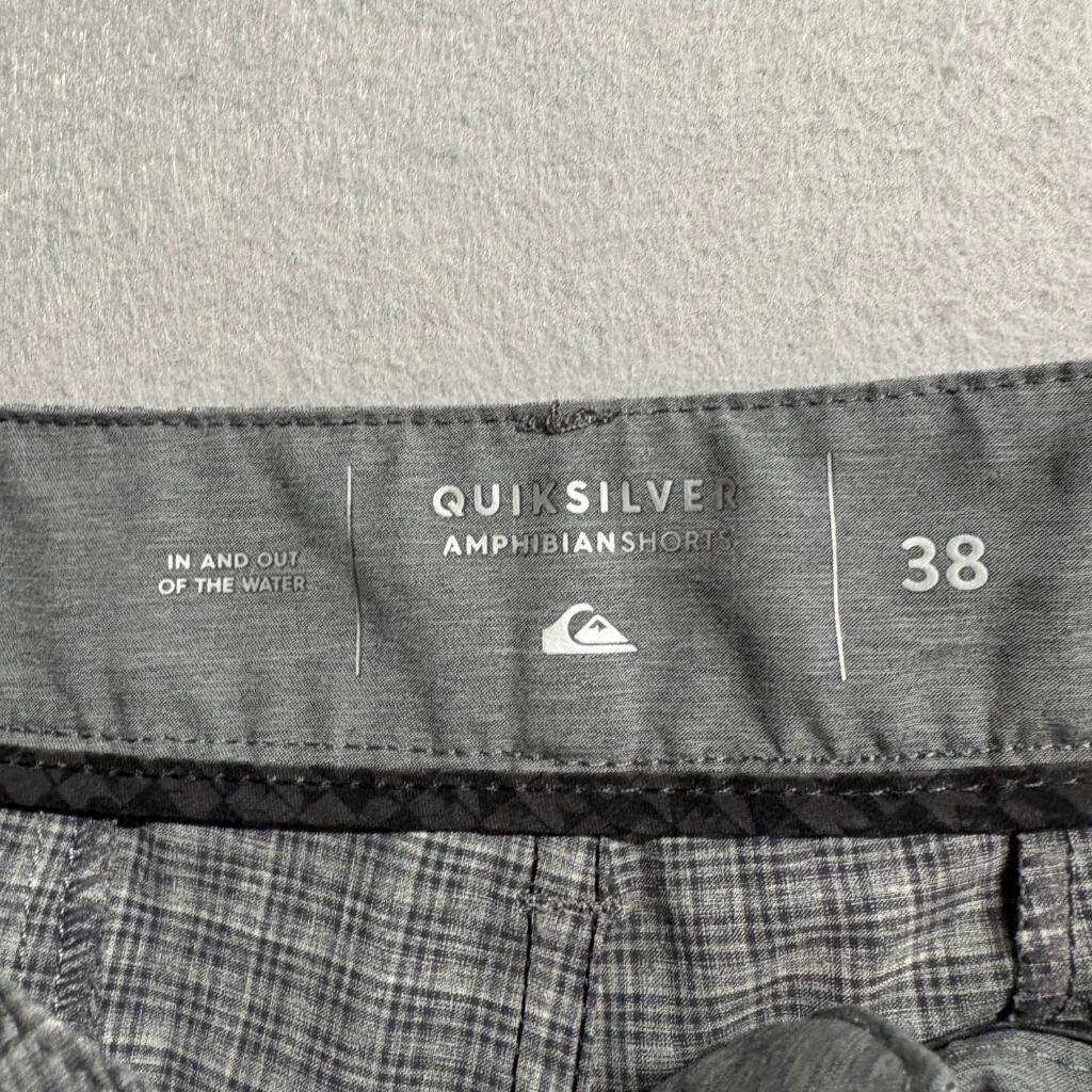Quiksilver Amphibian Shorts Mens 38 Gray Plaid Hybrid Board Shorts Swim Walk