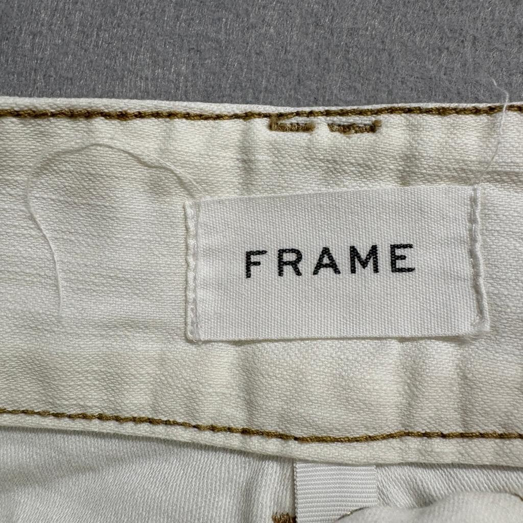 FRAME Denim Women 25 Ecru Cotton Utility Cargo Carpenter Pants Raw Hem Off White