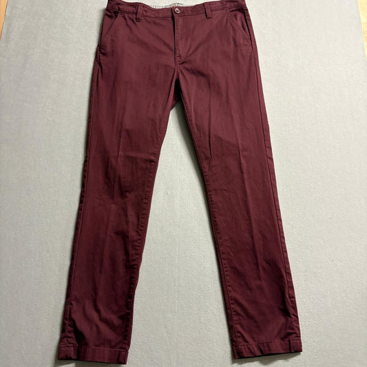 Guess Chino Pants Mens 34x32 Burgundy Red Slim Fit Flat Front Cotton Stretch
