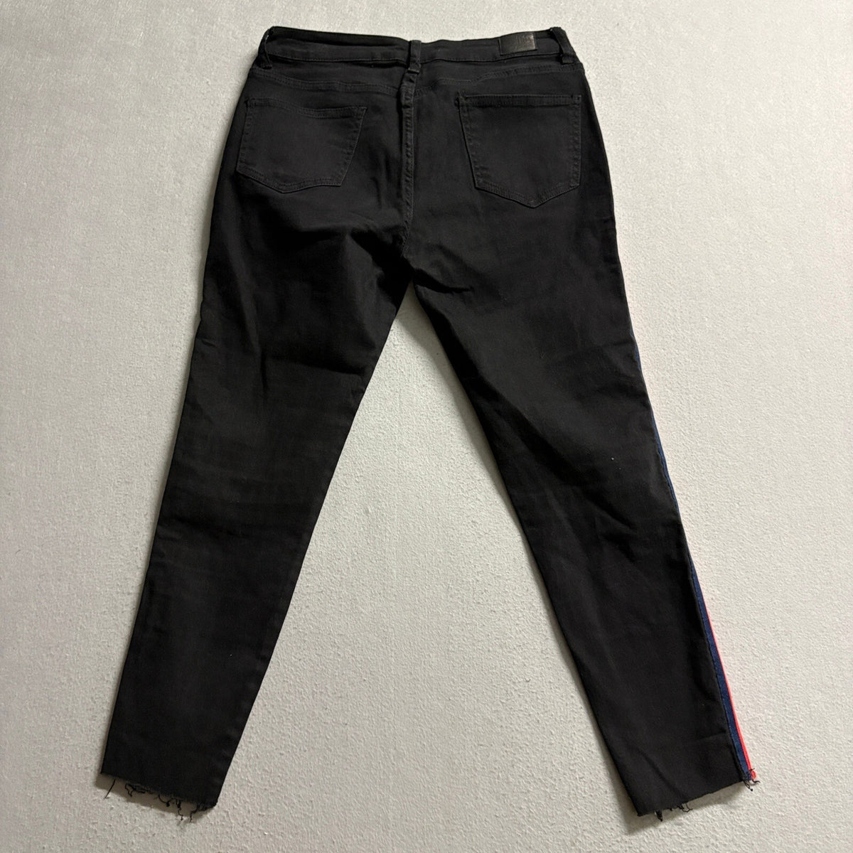 Denim Blvd Los Angeles Womens Jeans Size 11 Black Red Blue Side Stripe Raw Hem