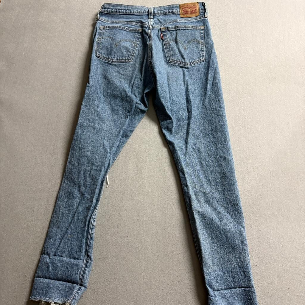Levi's 501 S Skinny Jeans Mens 29x30 Distressed Raw Hem Light Wash Denim