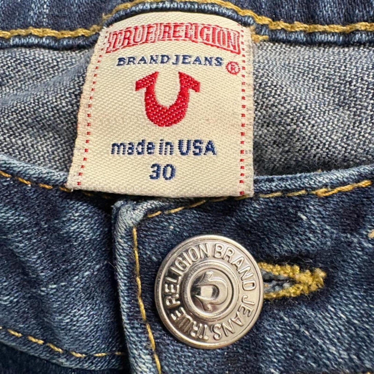 True Religion Jeans Womens 30 Blue Denim Straight Leg Low Rise Made in USA