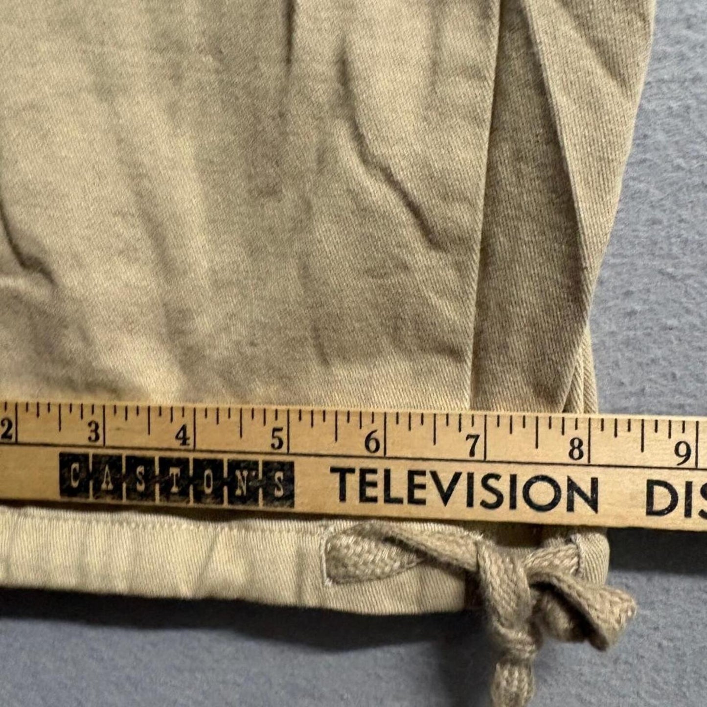 Unbranded Mens Cargo Pants Size L Beige Twill Elastic Waist Drawstring Hem