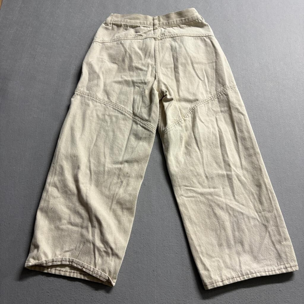 H&M Wide Leg Jeans Womens Size 8 Beige Cotton High Rise Seam Detail Denim
