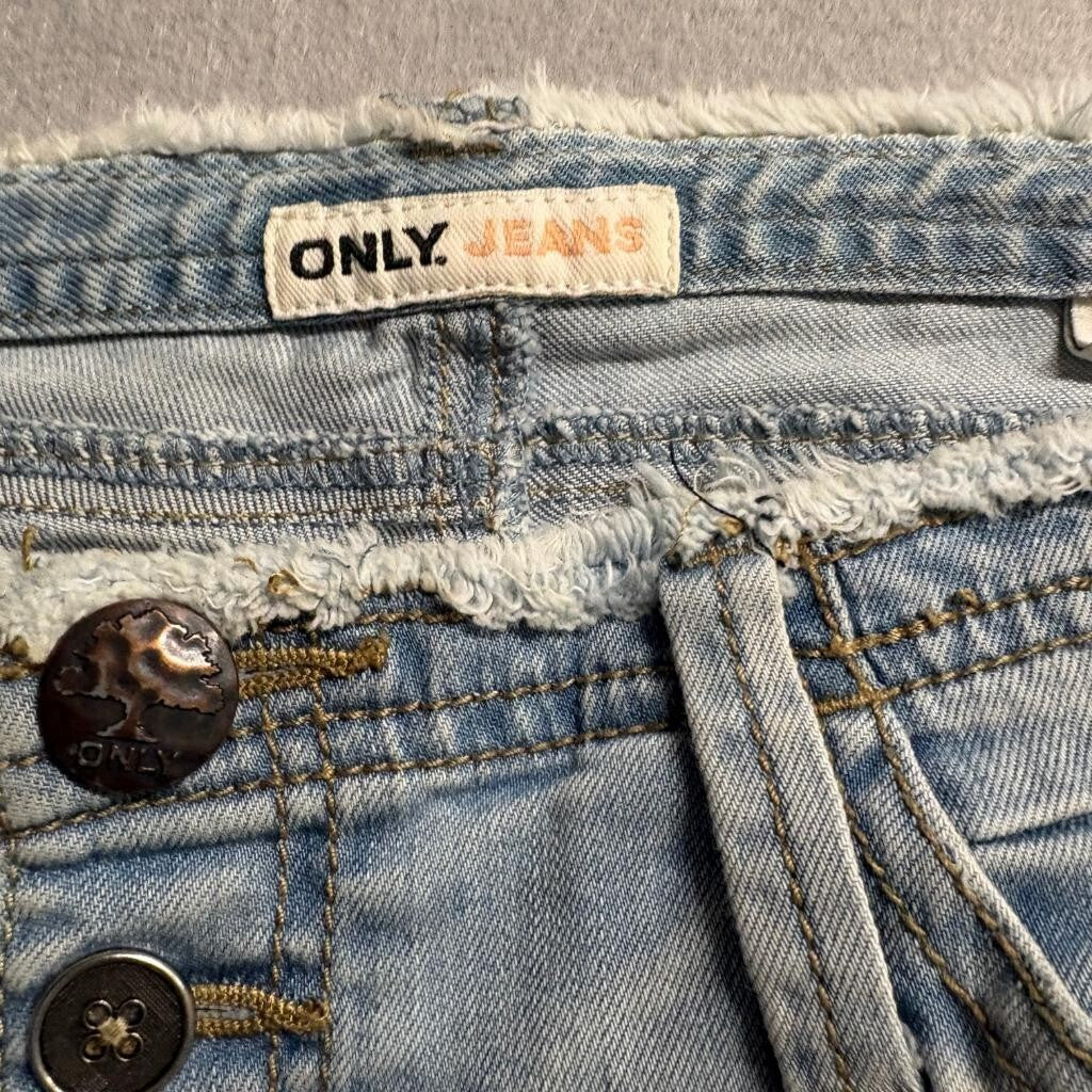 Only Jeans Womens 30 Light Wash Distressed Low Rise Skinny Lace Up Back Pocket