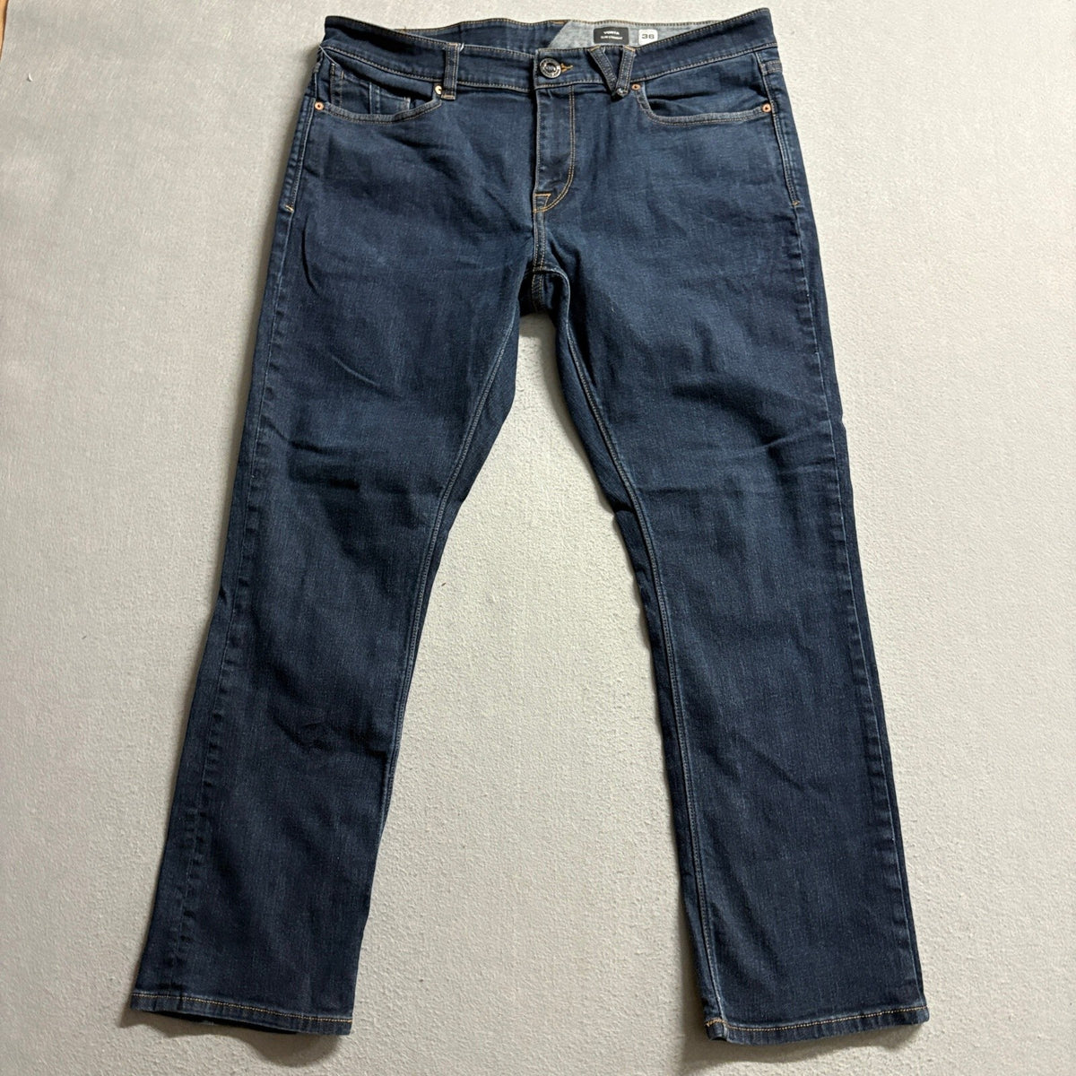 Volcom Vorta Slim Straight Jeans Mens 36 Dark Wash Stretch Denim Blue Skate