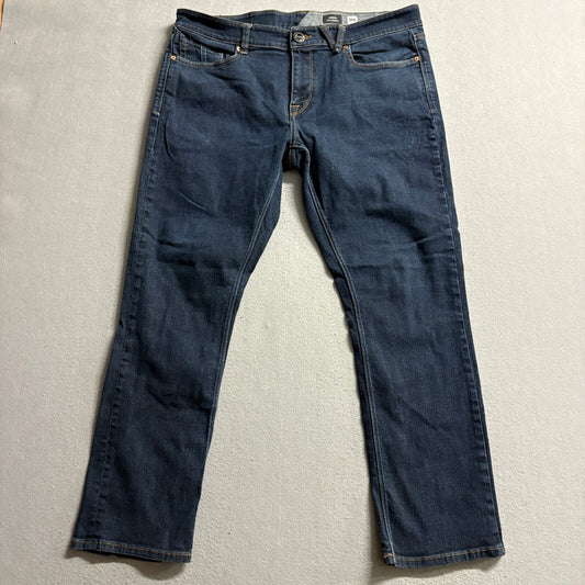 Volcom Vorta Slim Straight Jeans Mens 36 Dark Wash Stretch Denim Blue Skate
