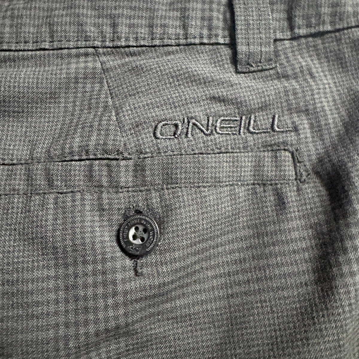 ONeill Hybrid Shorts Mens 36 Gray Plaid Boardshorts Walkshorts Polyester Blend