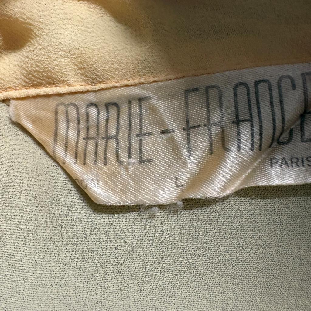 Marie France Paris Vintage Yellow Western Fringe Blouse Sheer Long Sleeve Large