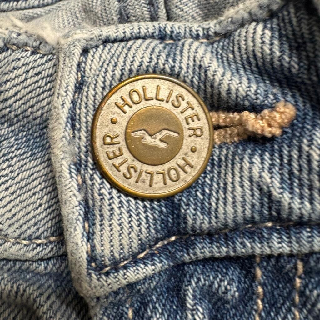 Hollister Low Rise Baggy Jeans Womens 00R W24 Light Wash Distressed Bow Pocket