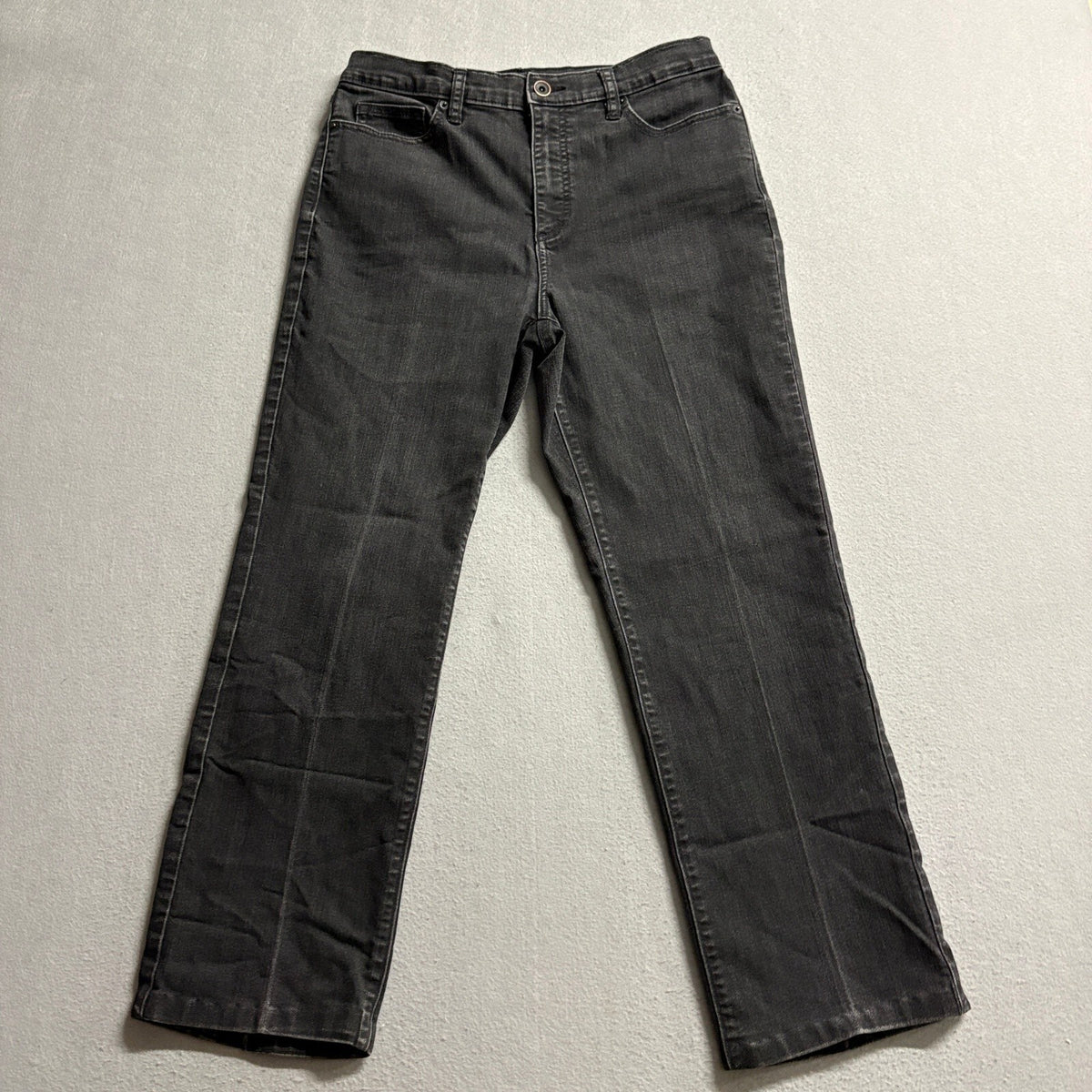 Lands End Womens Black Denim Straight Leg Stretch Jeans Size 10 30 Waist 25