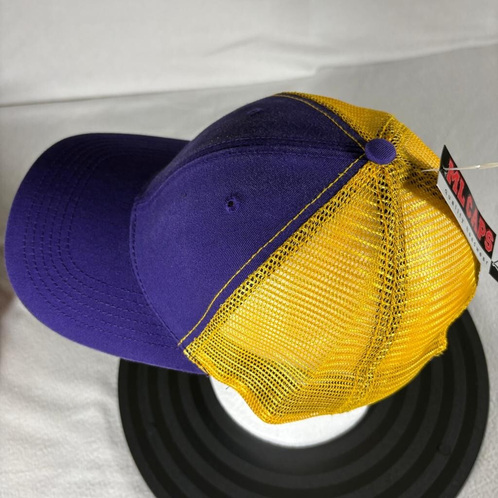 ML Caps The Duke Purple Yellow Mesh Trucker Hat Blank Snapback Cap