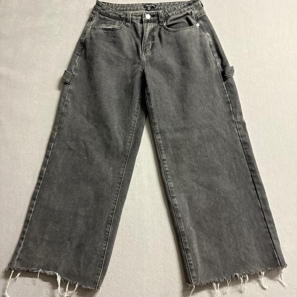 PrettyLittleThing Carpenter Jeans Womens 6 Gray Raw Hem Wide Leg Denim