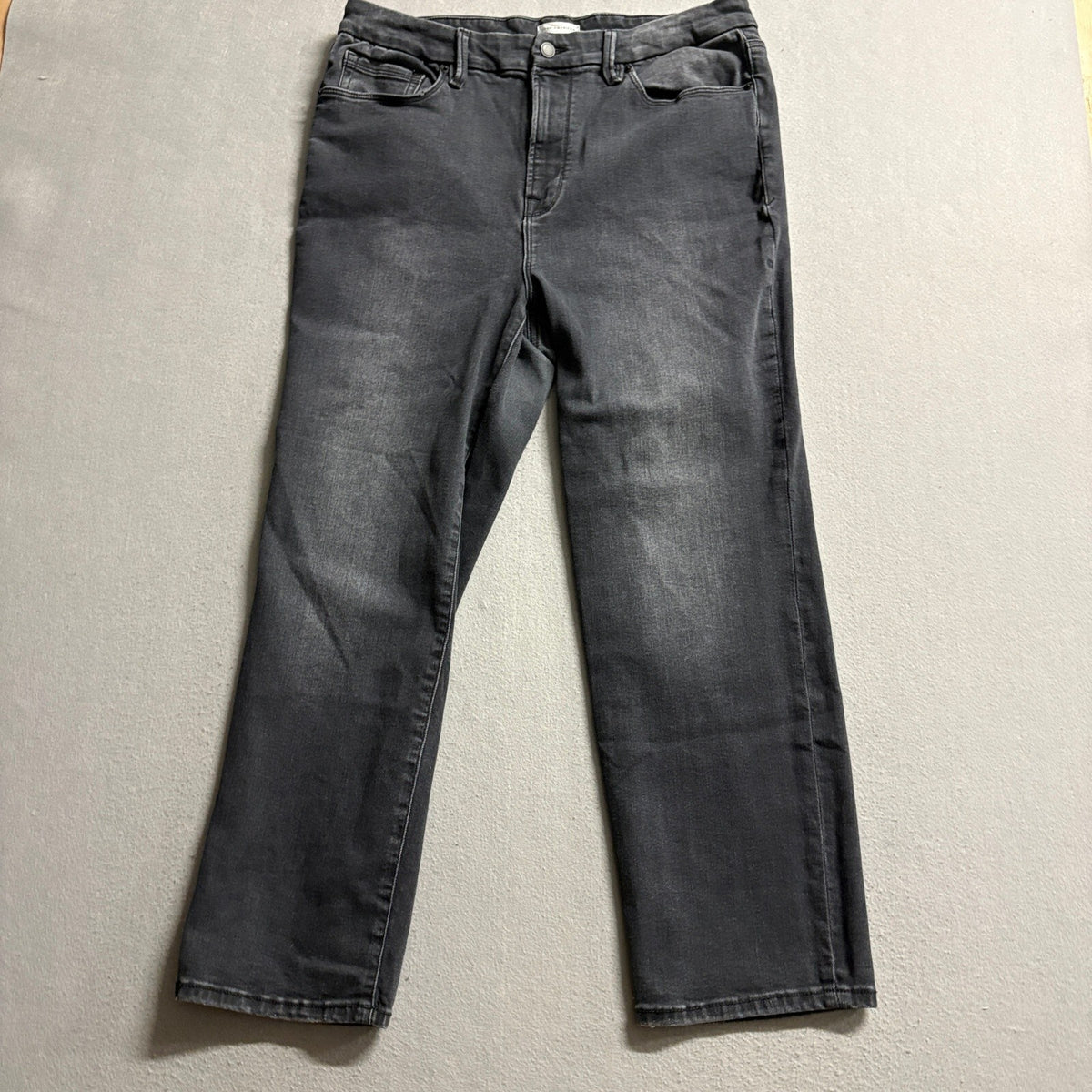 Good American High Rise Straight Leg Jeans Womens Size 14-18 Black Denim Stretch