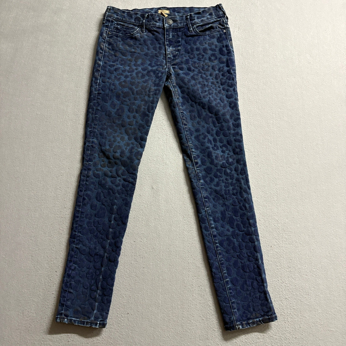 True Religion Halle Super Skinny Jeans Womens 27 Blue Leopard Print Mid Rise USA