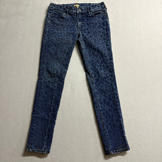 True Religion Halle Super Skinny Jeans Womens 27 Blue Leopard Print Mid Rise USA