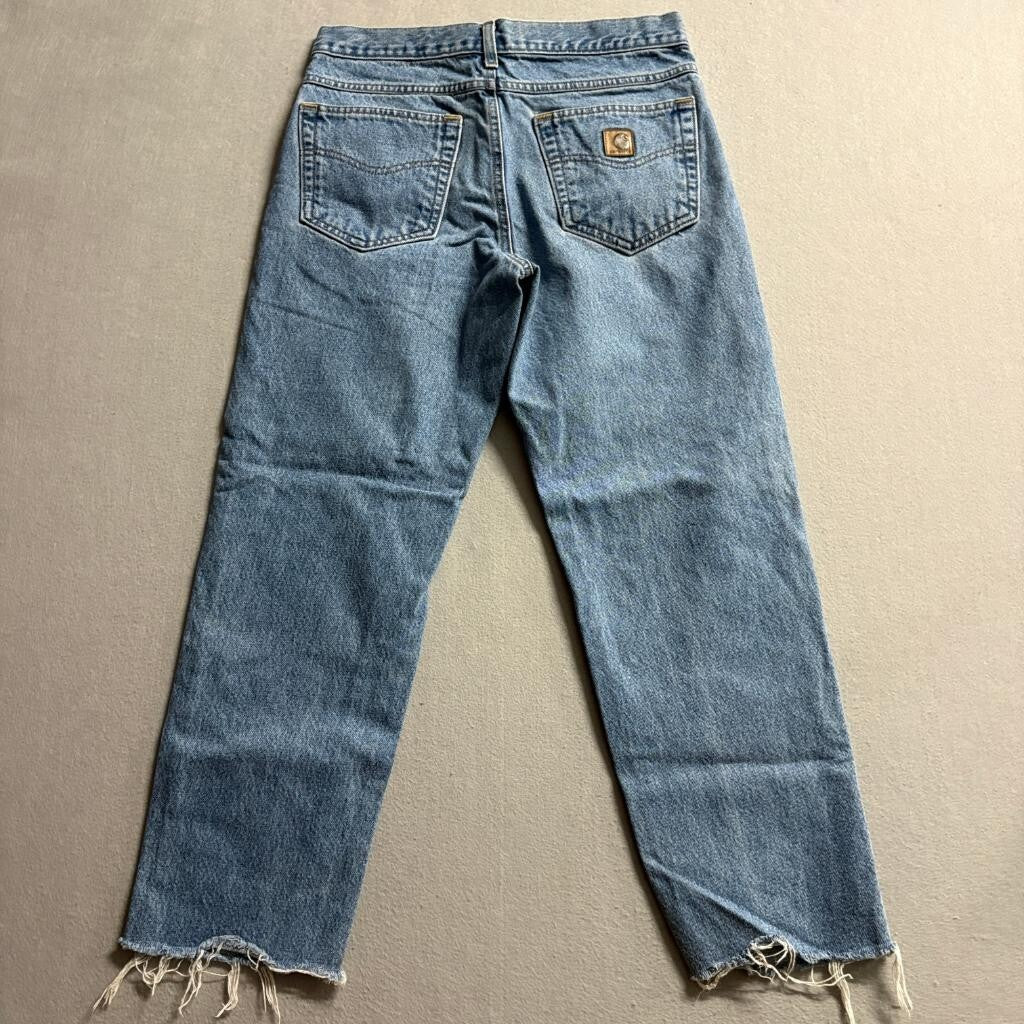 Carhartt Relaxed Fit Jeans Mens 31x30 Blue Denim Raw Cut Fray Hem Actual 31x27