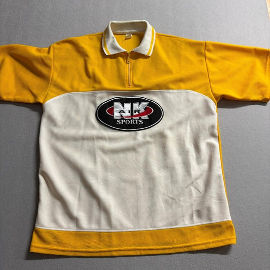 Vintage NK Air Sports Polo Shirt Mens XL Yellow White Colorblock 1/4 Zip USA