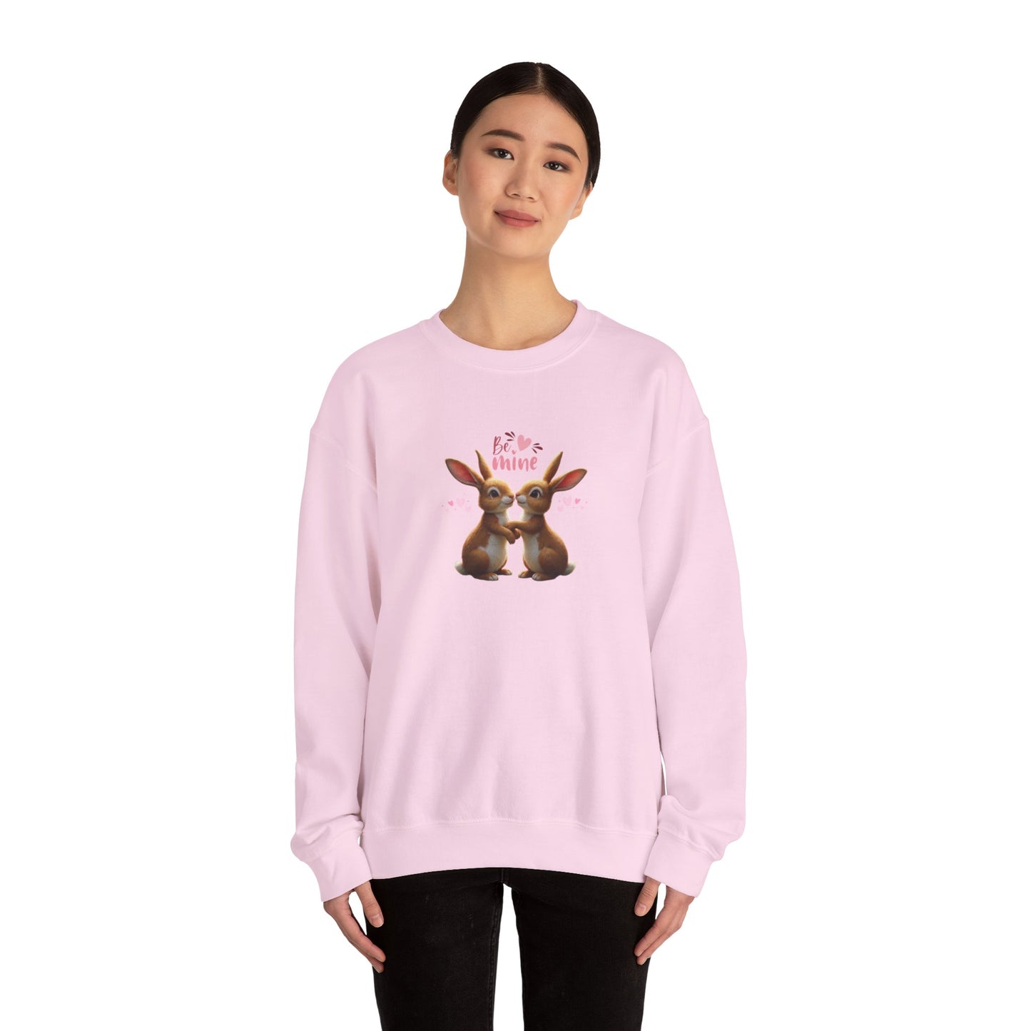 Valentines Day Sweatshirt Be Mine Two Rabbits In Love Cotton Sweatshirt