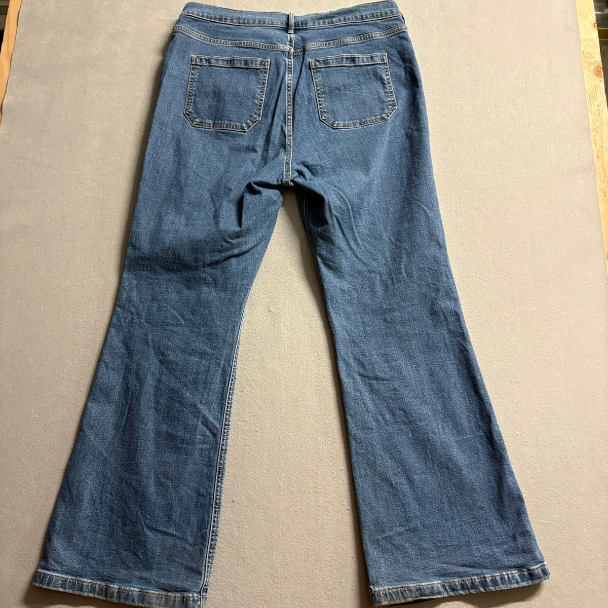 Gap 70s Flare High Rise Jeans Womens 33 16R Blue Denim Stretch Patch Pocket