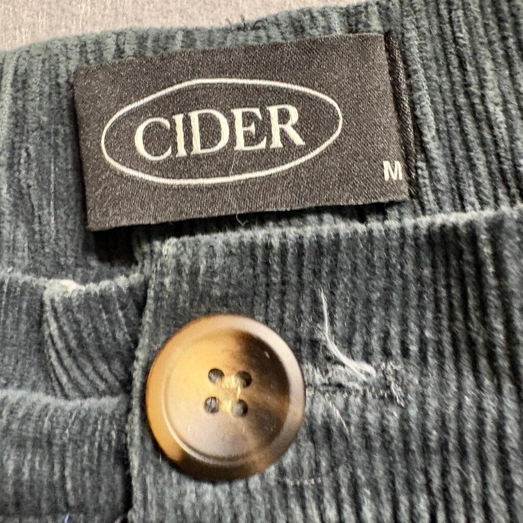 Cider Corduroy Pants Womens Medium Green Wide Leg Pleated Elastic Waist Casual
