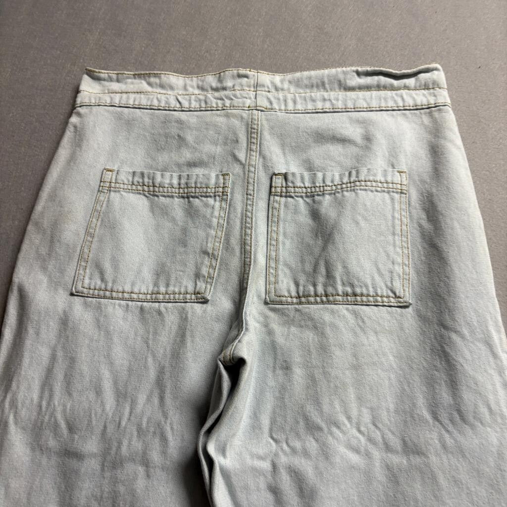 Universal Thread Wide Leg Crop Jeans Womens 2R Light Wash Raw Hem Drawstring