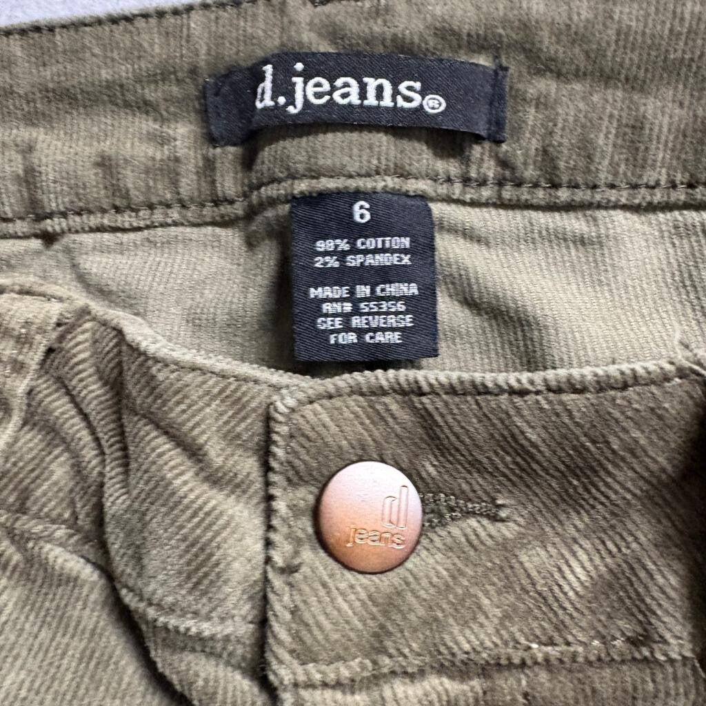 d.jeans Womens Corduroy Pants Size 6 Olive Green Cotton Blend Stretch Straight