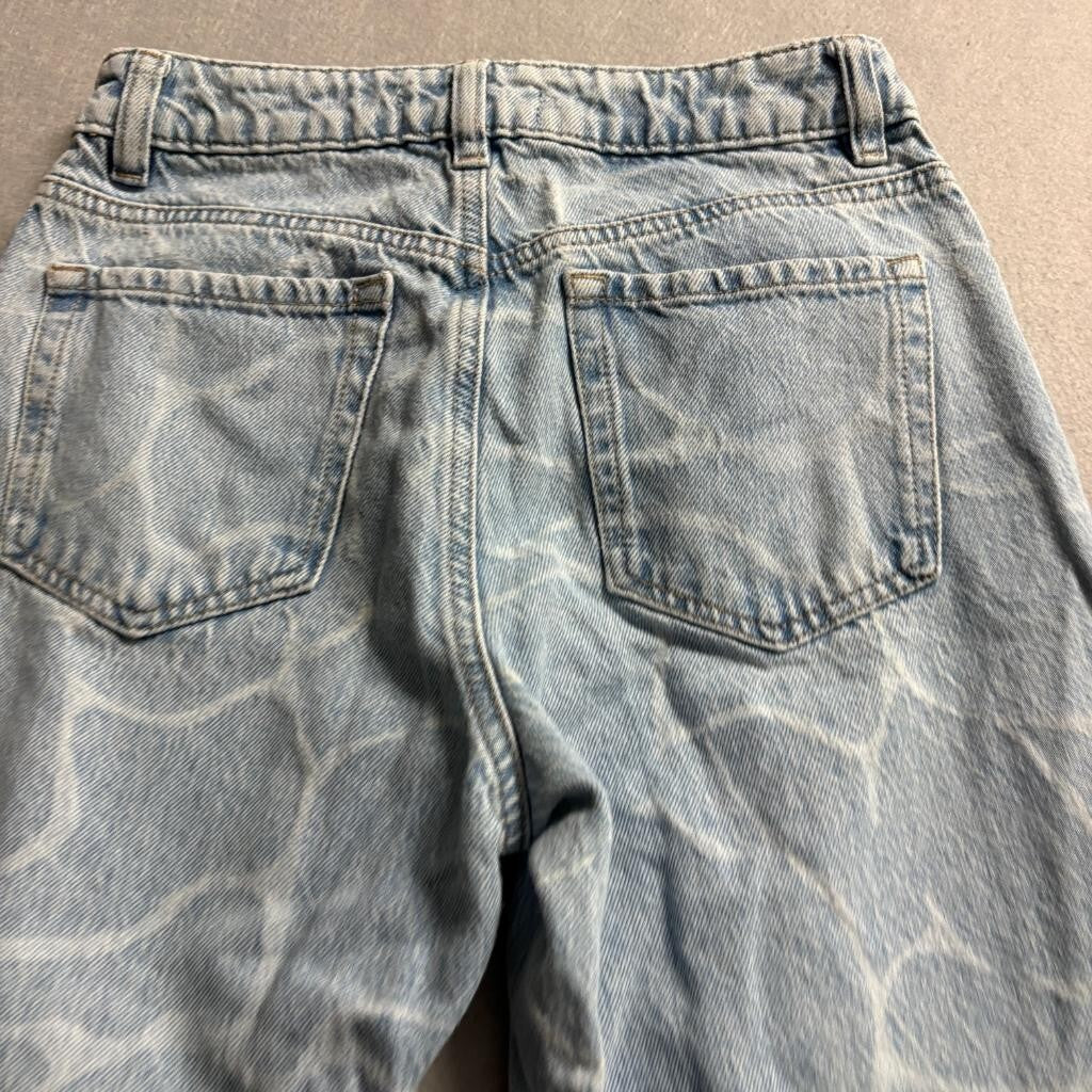 Garage Denim Wide Leg Jeans Womens 25 Light Wash Swirl Pattern Raw Hem High Rise
