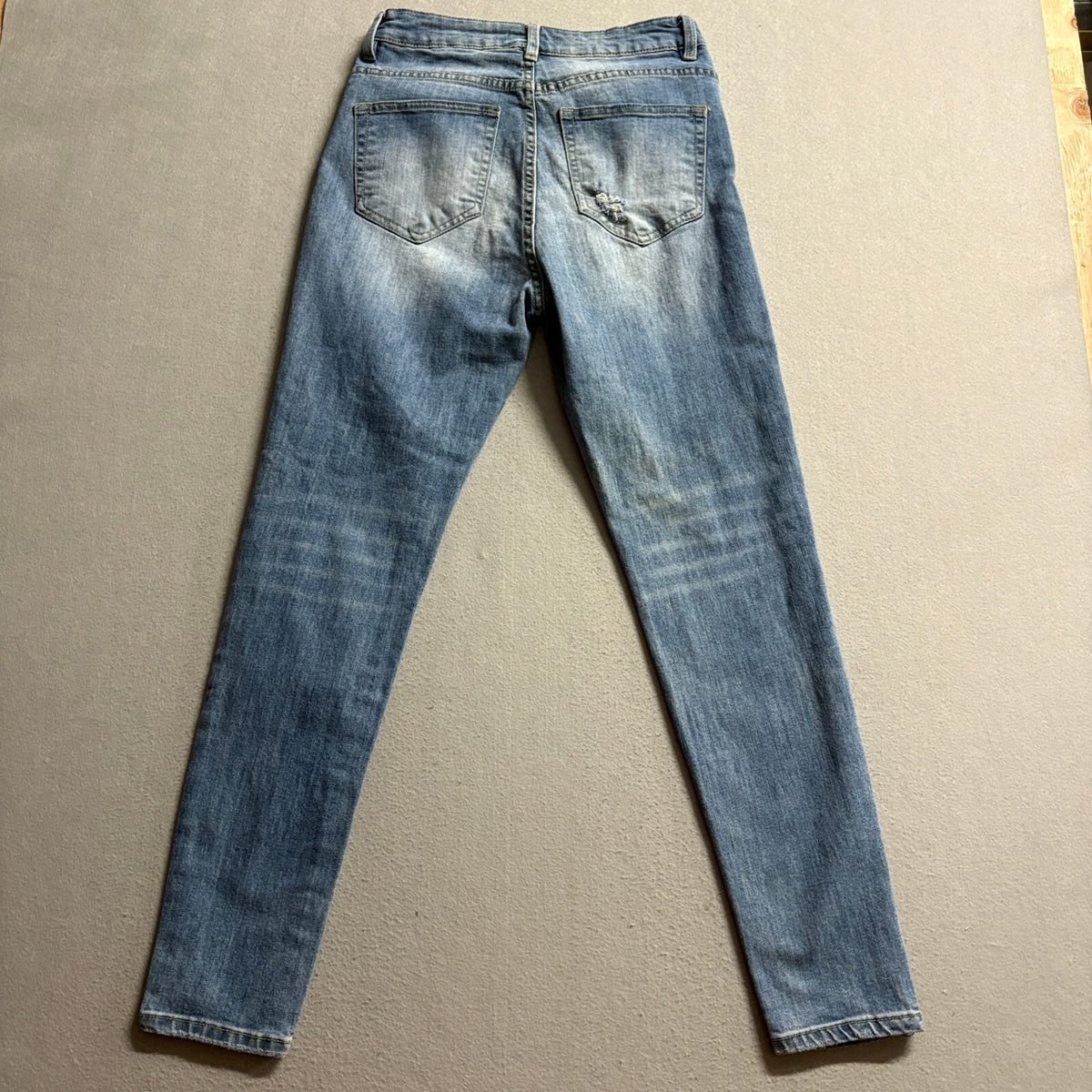 Fashion Nova Distressed Asymmetrical Jeans Womens Size 9 Blue Denim Skinny Leg